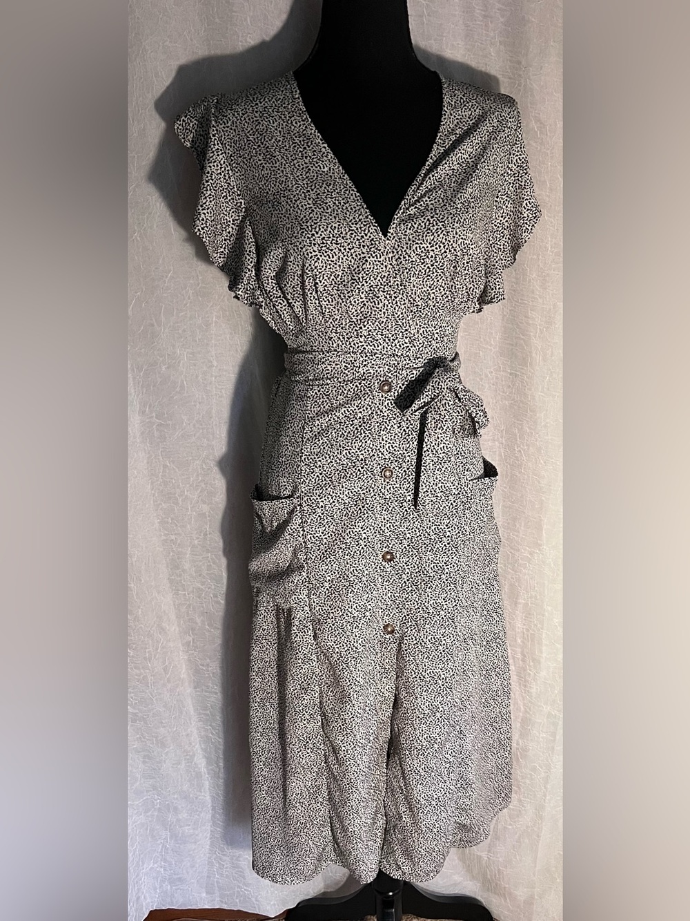 Animal printed button down dress with tie waist - short sleeve
